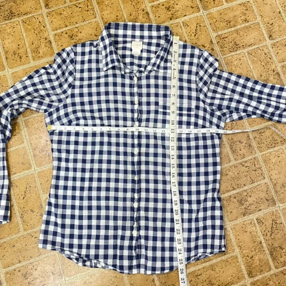 J. Crew Blue and White Checkered Button Down Top